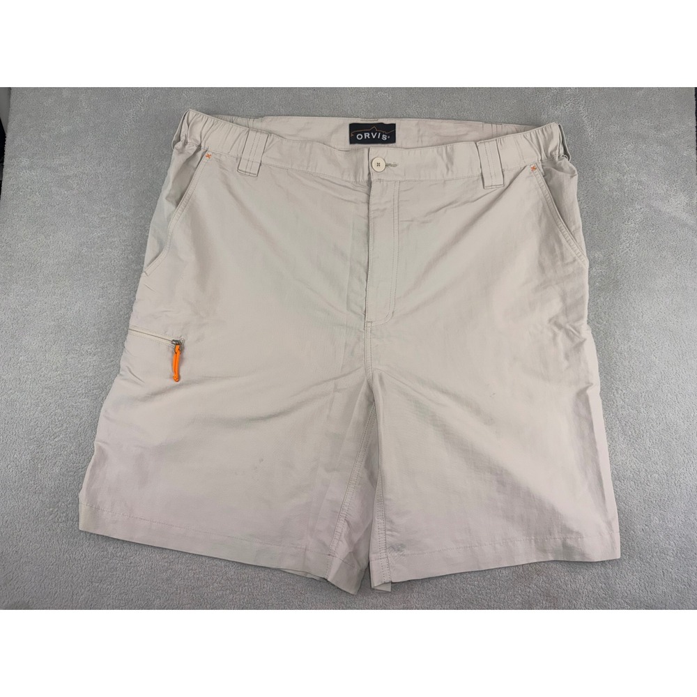 Orvis Mens Nylon Hiking Shorts Size 42 XL Stone Beige Cargo Fishing Outdoor